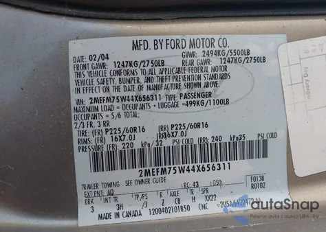 2004 Mercury Grand Marquis Ls from USA, damaged, VIN 2MEFM75W44X656311